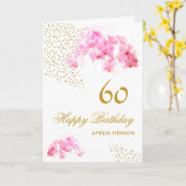 ピンクオーキッドウォーターカラー金ゴールドグリッター60誕生日 カード (黄色い花)