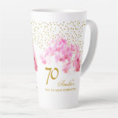 ピンクオーキッドウォーターカラー金ゴールドグリッター70誕生日 カフェラテマグ (右アングル)