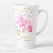 ピンクオーキッドウォーターカラー金ゴールドグリッター70誕生日 カフェラテマグ (右)