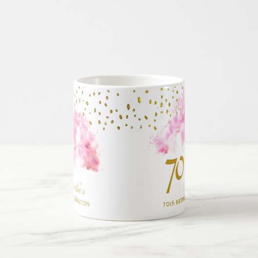 ピンクオーキッドウォーターカラー金ゴールドグリッター70誕生日 コーヒーマグカップ (中央)