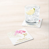 ピンクオーキッドウォーターカラー金ゴールドグリッター70誕生日 スクエアペーパーコースター (インサイチュ)