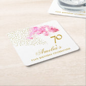 ピンクオーキッドウォーターカラー金ゴールドグリッター70誕生日 スクエアペーパーコースター (アングル)
