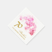 ピンクオーキッドウォーターカラー金ゴールドグリッター70誕生日 スタンダードカクテルナプキン (角)