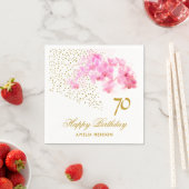 ピンクオーキッドウォーターカラー金ゴールドグリッター70誕生日 スタンダードカクテルナプキン (インサイチュ)