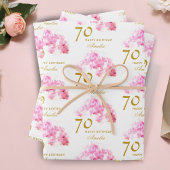 ピンクオーキッドウォーターカラー金ゴールドグリッター70誕生日 ラッピングペーパーシート