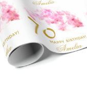 ピンクオーキッドウォーターカラー金ゴールドグリッター70誕生日 ラッピングペーパー (ロールコーナー)