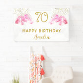 ピンクオーキッドウォーターカラー金ゴールドグリッター70誕生日 横断幕 (インサイチュ)