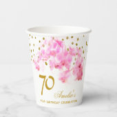 ピンクオーキッドウォーターカラー金ゴールドグリッター70誕生日 紙コップ (裏面)