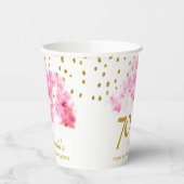 ピンクオーキッドウォーターカラー金ゴールドグリッター70誕生日 紙コップ (左)