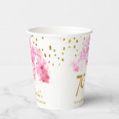 ピンクオーキッドウォーターカラー金ゴールドグリッター70誕生日 紙コップ (右)