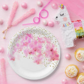 ピンクオーキッドウォーターカラー金ゴールドグリッター ペーパープレート (パーティー)