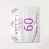 ピンクオーキッドウォーターカラー60誕生日背景 タペストリー (正面)