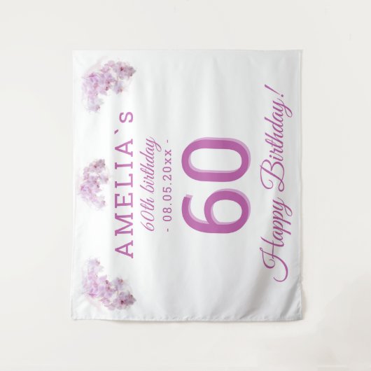 ピンクオーキッドウォーターカラー60誕生日背景 タペストリー (正面)