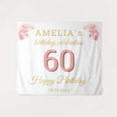 ピンクオーキッドウォーターカラー60誕生日背景 タペストリー (正面(横))