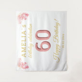 ピンクオーキッドウォーターカラー60誕生日背景 タペストリー (正面)