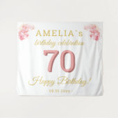 ピンクオーキッドウォーターカラー70誕生日背景 タペストリー (正面(横))