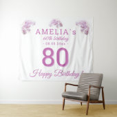 ピンクオーキッドウォーターカラー80誕生日背景 タペストリー (インサイチュ(横))