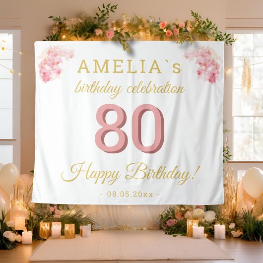 ピンクオーキッドウォーターカラー80誕生日背景 タペストリー