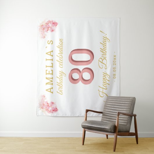 ピンクオーキッドウォーターカラー80誕生日背景 タペストリー (インサイチュ)