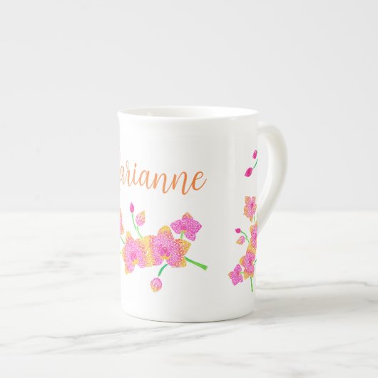 ピンクオーキッドコーヒーマグ ボーンチャイナマグカップ (正面右)