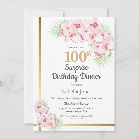 ピンクオーキッドサプライズ100th誕生日ディナー 招待状 (正面)
