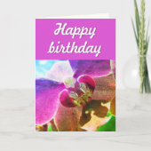 ピンクオーキッドフォトハッピーバースデースクリプト カード (正面)