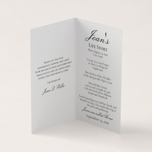 ピンクオーキッドフラワーズホワイト葬儀記念祈りの言葉 名刺 (内部)