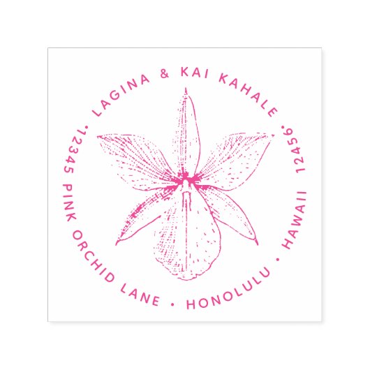 ピンクオーキッドフラワー差出人住所ハワイトロピカル セルフインキングスタンプ (デザイン)