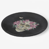 ピンクオーキッドフローラスカルハローウィンパーティ ペーパープレート (アングル)