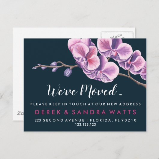 ピンクオーキッド家を引っ越した住所の変更 案内ポストカード (正面/裏面)