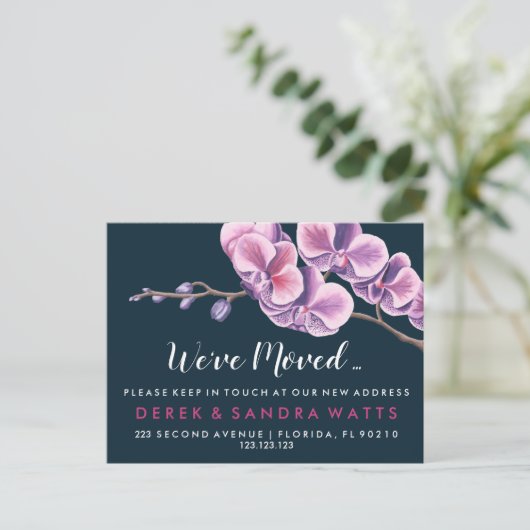 ピンクオーキッド家を引っ越した住所の変更 案内ポストカード (スタンド正面)