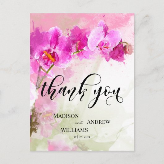 ピンクオーキッド水の色のスプラッシュありがとう ポストカード (正面)