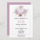 ピンクオーキッド水彩フローラ60歳誕生パーティー 招待状 (正面/裏面)