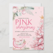 ピンクオーナメントクリスマスパーティー 招待状 (正面)