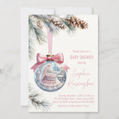 ピンクオーナメントベビーシャワー 招待状 (正面)