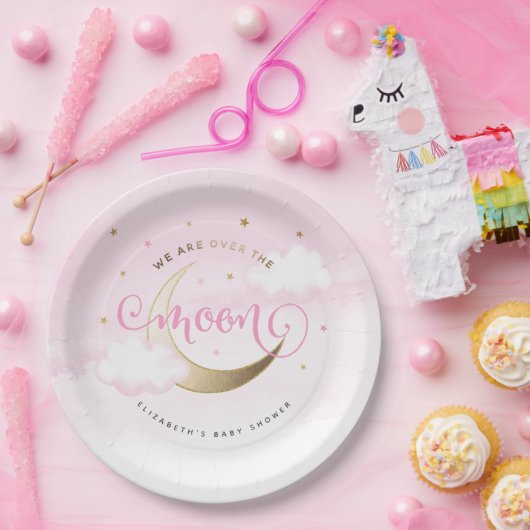 ピンクオーバーザムーン紙プレート ペーパープレート (パーティー)