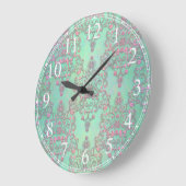ピンクオーバーミントグリーンフローラレースダマスク ラージ壁時計 (傾斜)