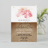 ピンクオーランズウォーターカラーオールド紙結婚ズ金ゴールド 箔招待状 (立ち正面)