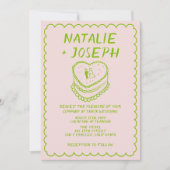 ピンクオールインワンハンド描画ケーキフレ結婚ーム 招待状 (正面)