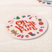 ピンクオーwhatおもしろいクリスマスパーティーコースター ラウンドペーパーコースター (アングル)
