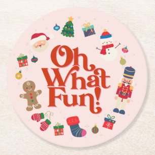 ピンクオーwhatおもしろいクリスマスパーティーコースター ラウンドペーパーコースター