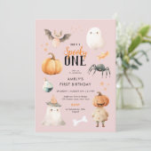 ピンクオ不気味ンハロウィーン誕生日招待状 招待状 (スタンド正面)