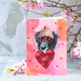 ピンクオ縁どレンジコリーバレンタインデーのギフトドッグ カード