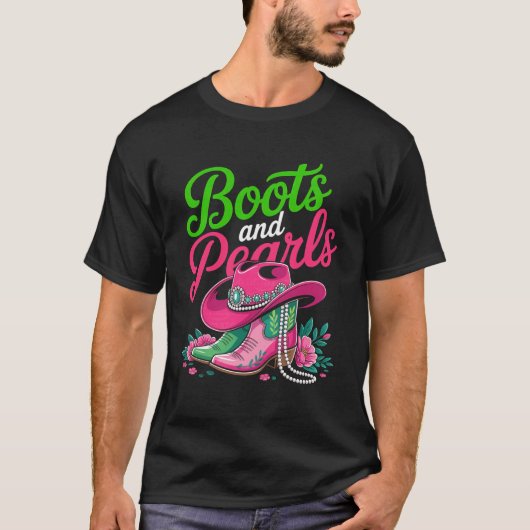 ピンクカウガールのブーツトゥザ・グラウンド Tシャツ (正面)
