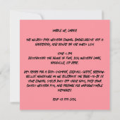 ピンクカウガールコケッテーブーツバチェロレッテ 招待状 (裏面)