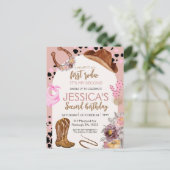 ピンクカウガール誕生日2歳ロデオ予算パーティー ポストカード (スタンド正面)