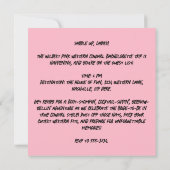 ピンクカウガール・バチュロレッテ・コケッティ・ブーツ 招待状 (裏面)