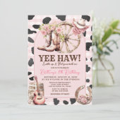 ピンクカウスキン女性のカーボーイウェスタン1歳の誕生日 招待状 (スタンド正面)