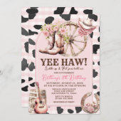 ピンクカウスキン女性のカーボーイウェスタン1歳の誕生日 招待状 (正面/裏面)