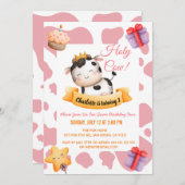 ピンクカウズプリント1stバースデーホリーカウズ 招待状 (正面/裏面)